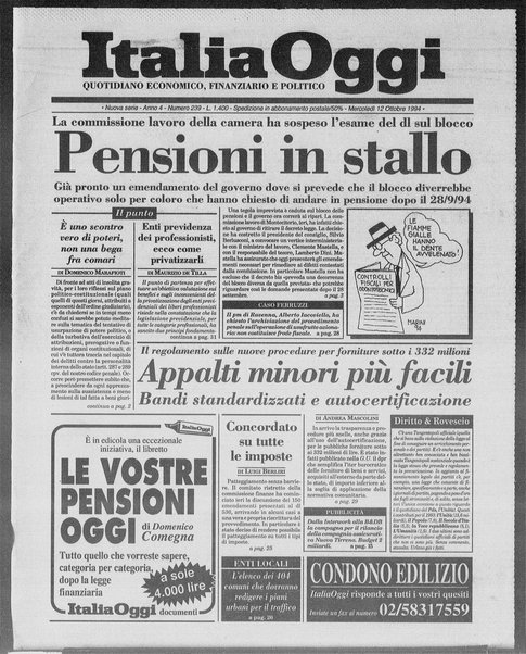 Italia oggi : quotidiano di economia finanza e politica